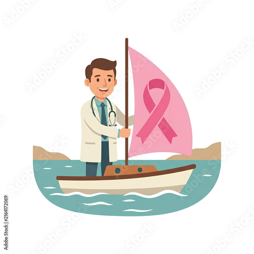 Doctor Sailing Boat with Pink Ribbon Flag for Awareness.