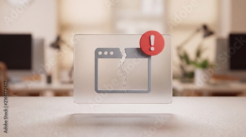 Browser window error icon with red exclamation mark on transparent square