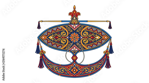 Traditional Malaysian Wau Bulan Kite with Intricate Floral Patterns