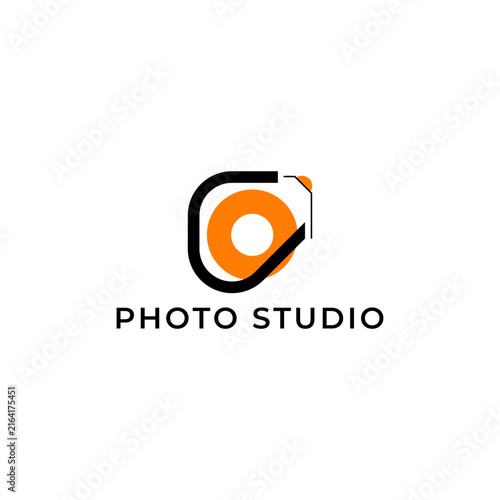Illustration Negative Space Letter C with Photography Abstract Camera Lens Simple Modern Logo Icon Black Orange Flat Color Template Design Element Vector. Good for Photo Studio, Apps Design