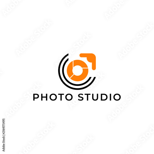 Illustration Negative Space Letter C with Photography Abstract Camera Lens Simple Modern Logo Icon Black Orange Flat Color Template Design Element Vector. Good for Photo Studio, Apps Design