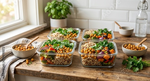 Healthy Vegan Meal Prep Boxes Filled With Grains, Chickpeas, and Vegetables