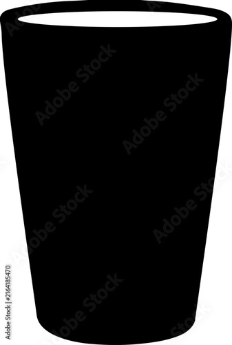 Black Drinking Glass Silhouette Icon with Tapered Sides on White Background