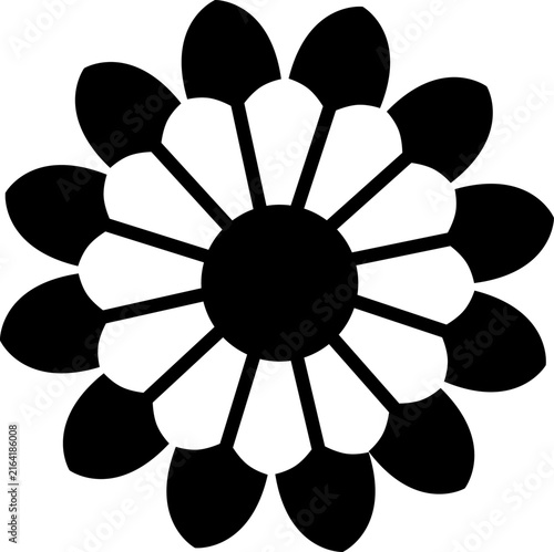 Black Daisy Badge Shape with Rounded Petals and Bold Center