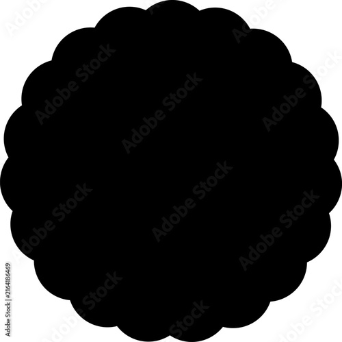 Black Scalloped Circle Badge Shape with Round Bumps on White Background