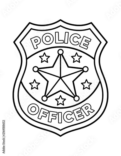 Police Car Badge Coloring Page – Printable Black and White Outline Educational Worksheet for Kids