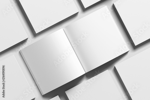 Square Size White Blank 3D Rendering Magazine Mockup