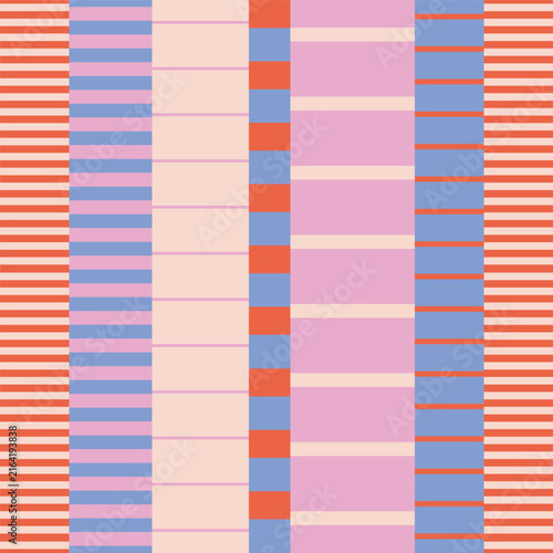 Vertical stripe seamless repeat with mixed horizontal micro-stripe columns. Modern Graphic Surface Pattern Design with a structured, textile-inspired character. Ideal for contemporary retro textile