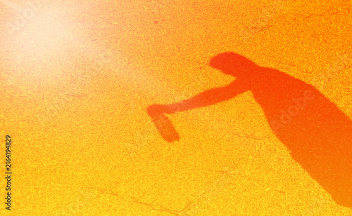 Man Drinking Water Silhouette, Drinking from Bottle Shadow in Bright Hot Sun, Heatwave Prevention
