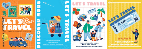 「LET'S TRAVEL」旅行をテーマにした4種類のチラシ・ポスターデザインセット