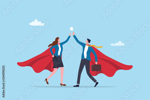 Great leader collaborate to success, teamwork or partnership to cooperate work together, management leadership, executive responsibility, business people high five together for business success.