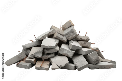 Pile of broken concrete rubble from demolition