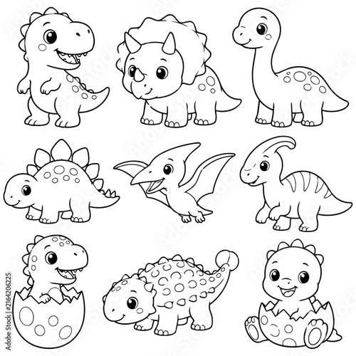 Cute  Dinosaur Coloring Page Line Art for Kids Printable