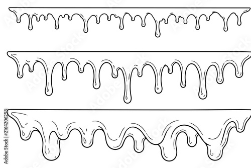 Melting Drip Border Line Art, Dripping Liquid Outline Design Vector Illustration Isolated