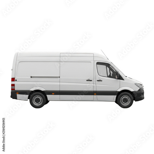 Modern gray delivery van parked on road isolated on transparent background