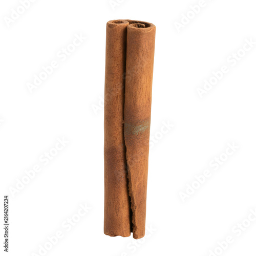 Single Cinnamon Stick Spice Isolated On White Background With Detailed Texture