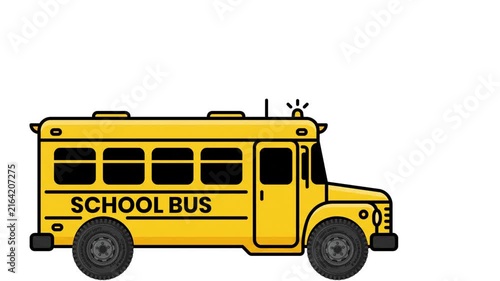 School Bus Moving Animation, Yellow Flat Vector Bus Driving , Education Motion Graphic for Back to School, Kids, Transportation and Learning Videos