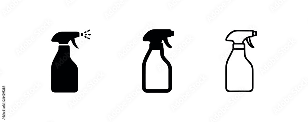 Fototapeta premium Spray bottle icon set, cleaner, sanitizer, and disinfectant product symbol vector