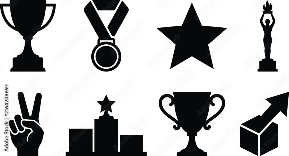 Naklejka premium Achievement and Success Icons Set of Trophy Medal Star and Victory SymbolsAchievement and Success Icons Set of Trophy Medal Star and Victory Symbols