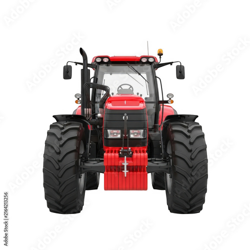 Red and black agricultural tractor front view isolated on transparent background