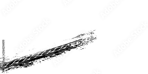 Grunge tire track, wheel braking marks. Truck, car or motorcycle tread pattern silhouette. Auto race, motorsport, speed racing design element. Vector illustration