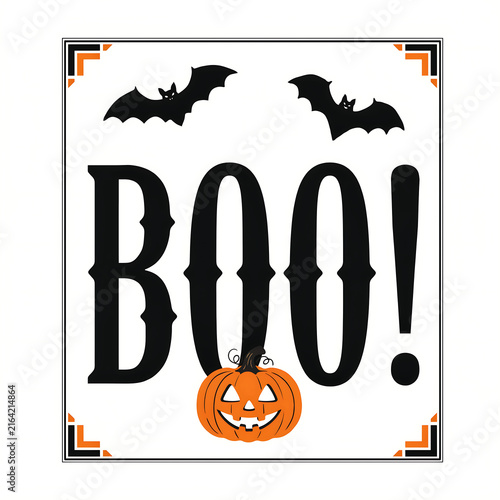 Festive halloween illustration with boo text bats and jack o lantern