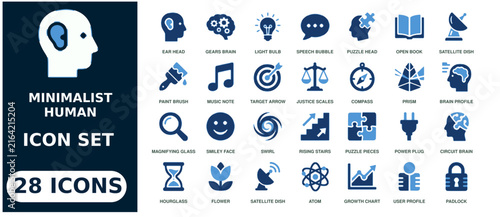 Monochrome minimalist human, technology, and lifestyle glyph set, 28 flat symbols d