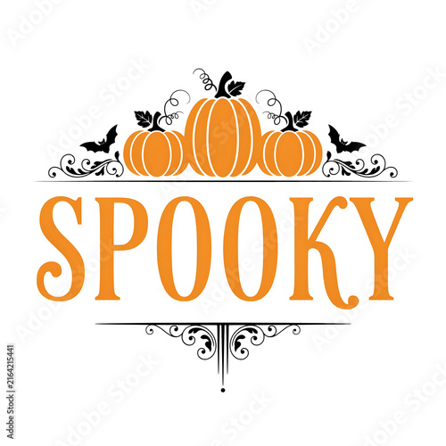 Festive halloween design featuring pumpkins bats and the word spooky