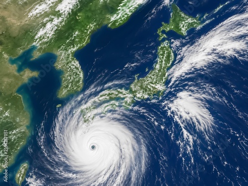 Obraz w ramie 台風が上陸する日本列島の気象衛星画像