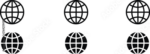 Globe Earth Icons in Outline and Filled Styles