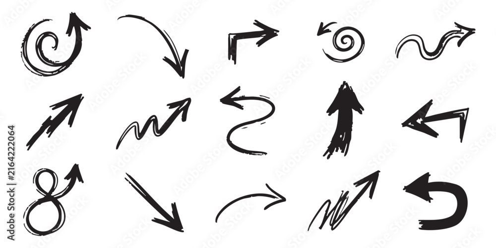 Fototapeta premium Doodle Direction Arrow Set.