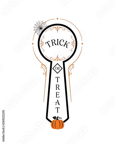 Vintage halloween key with trick or treat text and pumpkin detail