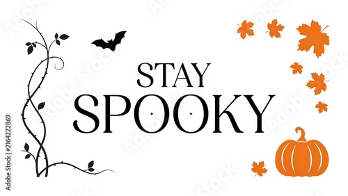 Festive halloween typography with autumn leaves and a spooky pumpkin illustration