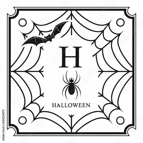 Halloween Spider Web Letter H Gothic Monogram Logo Black White Vector