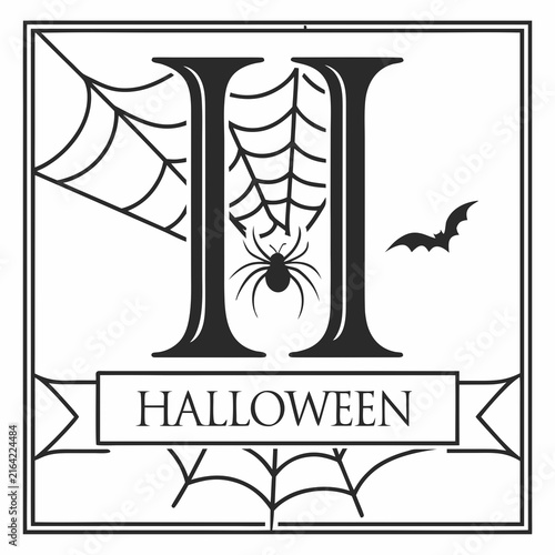 Halloween Spider Web Letter H Gothic Monogram Logo Black White Vector