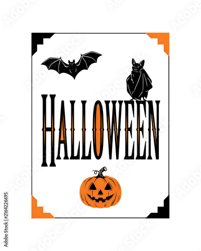 Vintage halloween poster with bat owl pumpkin and decorative typography
