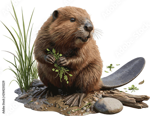 Groundhog Wildlife Illustration Featuring Small Brown Mammal, Meadow Grass, Natural Habitat and Woodland Nature Scene Vector Design