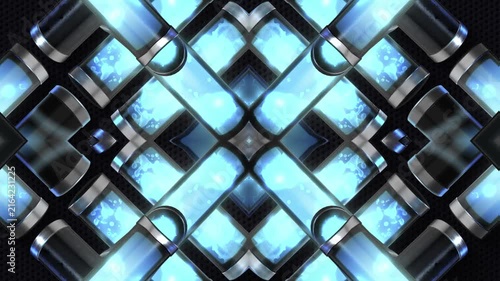 A glowing vortex of liquid neon tubes, pulsating and spiralling in a chaotic, rhythmic dance with energy and movement, suitable for high tempo music events or energetic visualizers.
