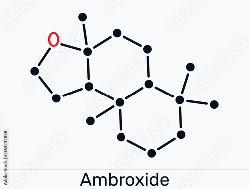 Ambroxide diterpenoid molecule. Mucolytic and expectorant agent for respiratory tract support and mucus clearance. Structural chemical formula