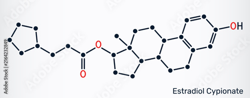 Estradiol cypionate (EC) molecule, a synthetic estrogen medication and estrogen ester. Scientific structural molecular formula