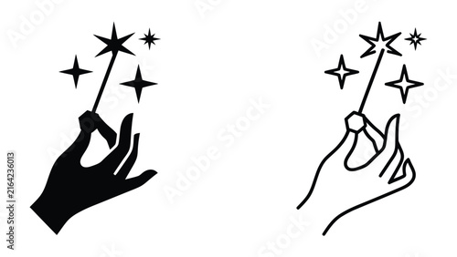 Canvas Print Magic Wand Sparkle: A stylized illustration of a hand holding a magic wand, emitting a trail of sparkling stars and magical dust, symbolizing enchantment and wonder