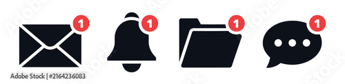 фотографія Notification vector icons, email, message, file, chat and reminder symbols for social media, communication, web applications and digital interface design