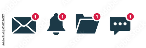 Fotografía Notification icon set, new email, message, file, social media and communication symbols for alerts, reminders, mobile applications and user interfaces