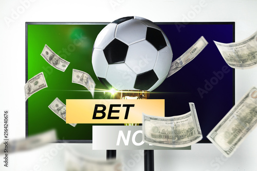 Принти на полотні Sport betting on soccer with money flying around a betting screen