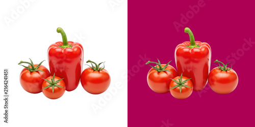 Fresh red bell pepper and ripe tomatoes grouped together for healthy cooking transparent png