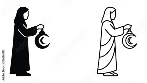 Принти на полотні Islamic Woman with Crescent Lantern