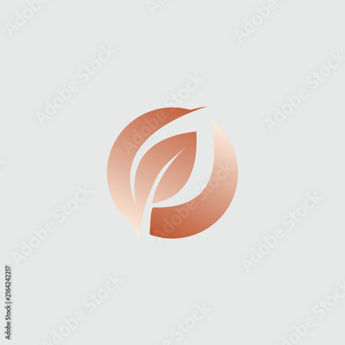 Elegant abstract leaf logo forming a circular botanical emblem with warm terracotta and peach tones. The flowing leaf shapes symbolize nature