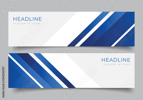 Set of blue geometric diagonal stripes banner for presentation business template horizontal background