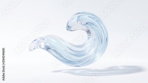 Abstract Fluid Sculpture Wave in Clear Glass with Light Reflection