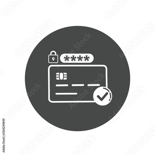 Protected credit card sign. Password security symbol with line lock icon flat
